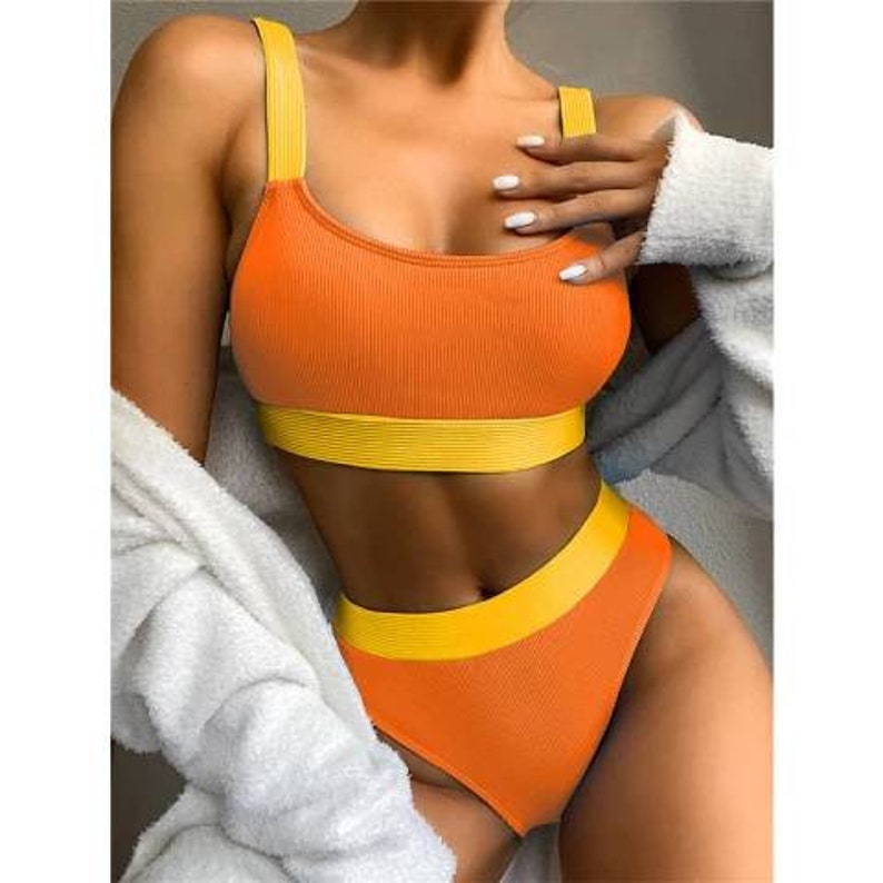 Swimwear Crop Top Bikini Set Two Piece Swimsuit High Waist Beachwear Bikini Bottoms image 1