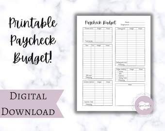 Printable Paycheck Budget, Zero Based Budget Template (Digital Download)