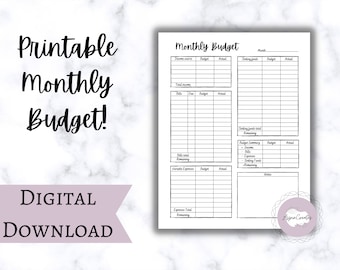 Printable Zero Based Monthly Budget Template (Digital Download)
