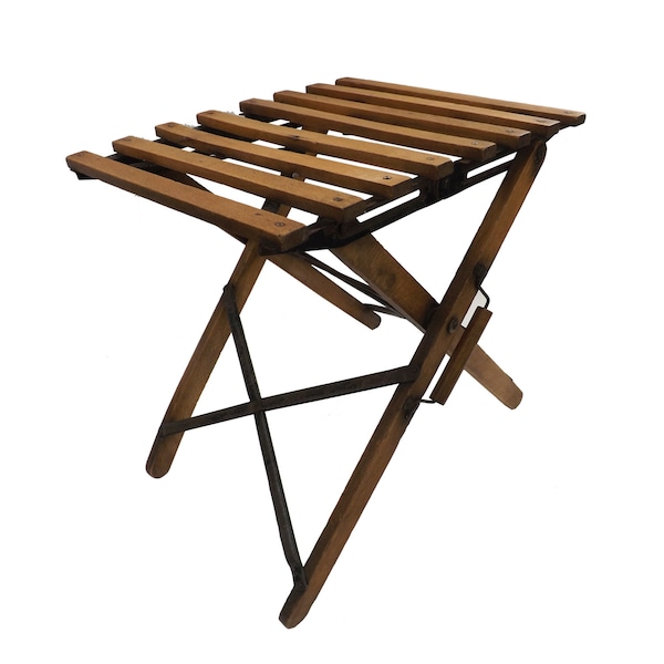 Ancien siège de pêcheur ou de peintre  -  French antique wooden fisherman folding stool