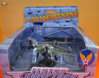 Figura de acción coleccionable de Flying Champions del avión de combate militar P-38 Lightning.