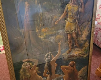 Noorse mythologie, Viking Lore, antiek olieverfschilderij, Siegfried, The Maidens of the Rhine and the Ring of the Nibelung door Weston Taylor