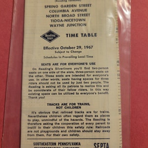 Reading Railroad Train Schedule from 1967