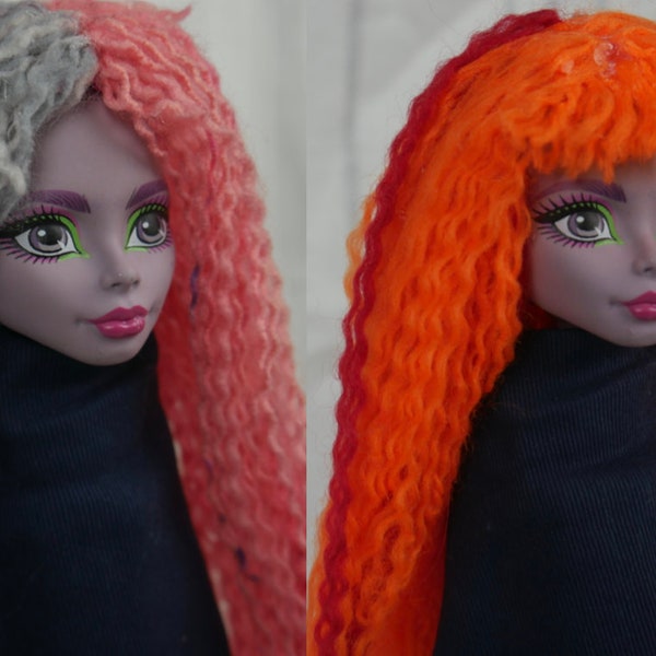 Custom Multicolored Curly Yarn Doll Wig/ONLY FITS Monster and Ever After High Dolls