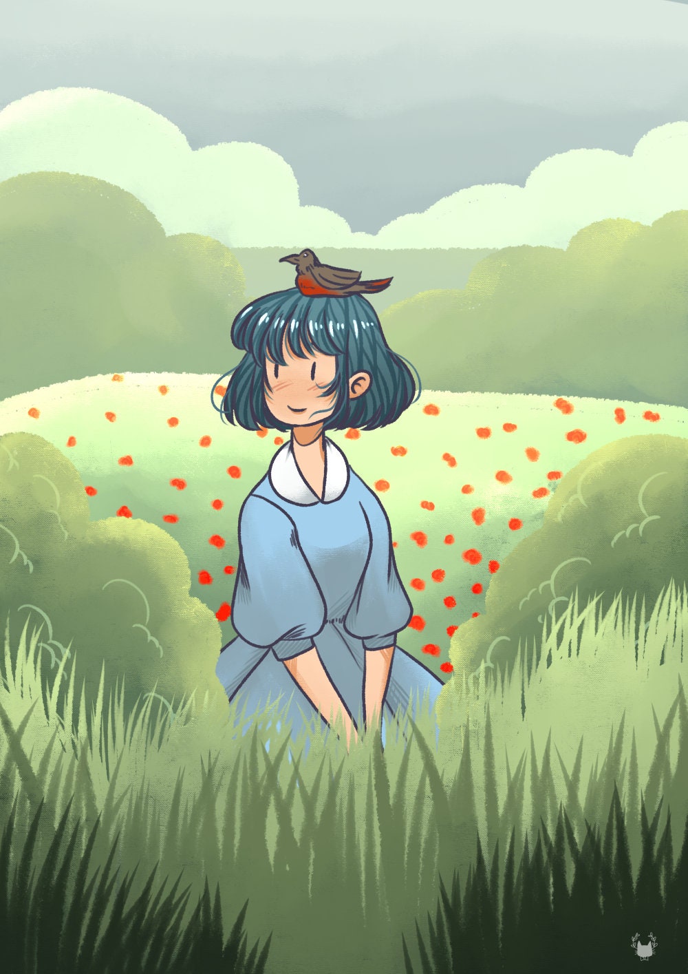 Poppy Fields - Art Print Home Decor Witchy Girl Flowers Poppies Drawing Illustration Housewarming Gi