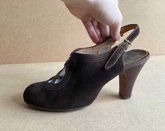 Original 1940s Lotus ladies brown suede sling back heels size 4-5