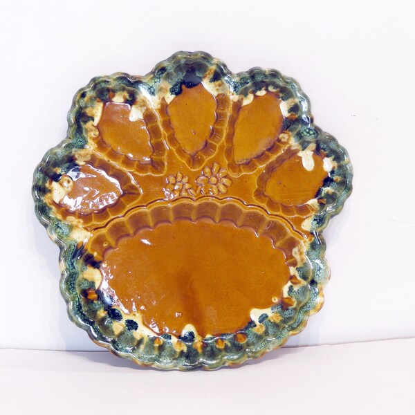 Vintage Verdeeld Fondue Plate Sars Poteries Maine Frankrijk, Poterie Maine Fondue Plate, Oyster Plate