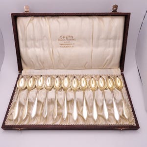 12er Set Vergoldete Kaffeelöffel Vintage Poliert Patina entfernt PRIMA NS
