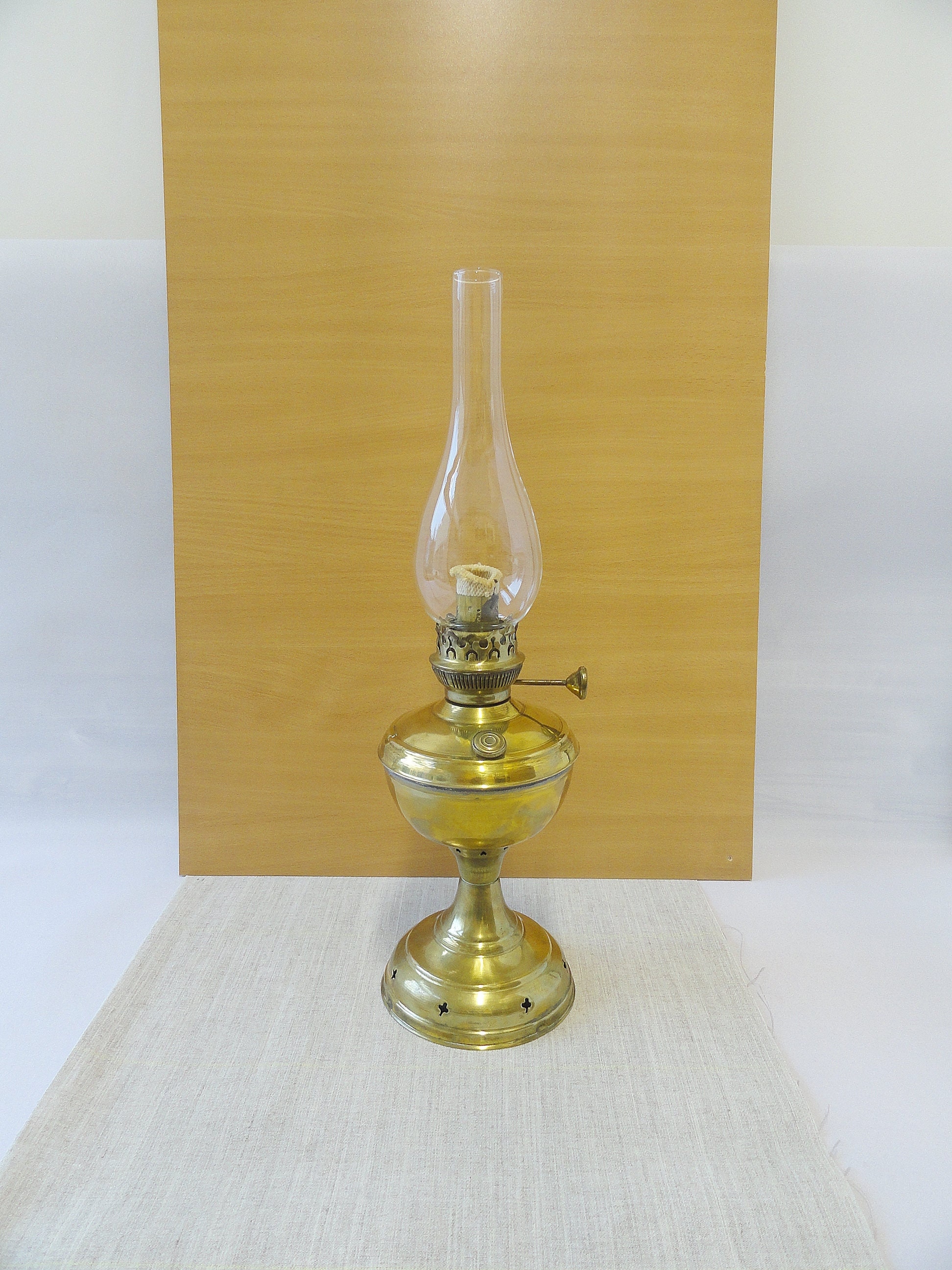 Vintage Kerosene Lamp Made of Brass Restored With the Glass