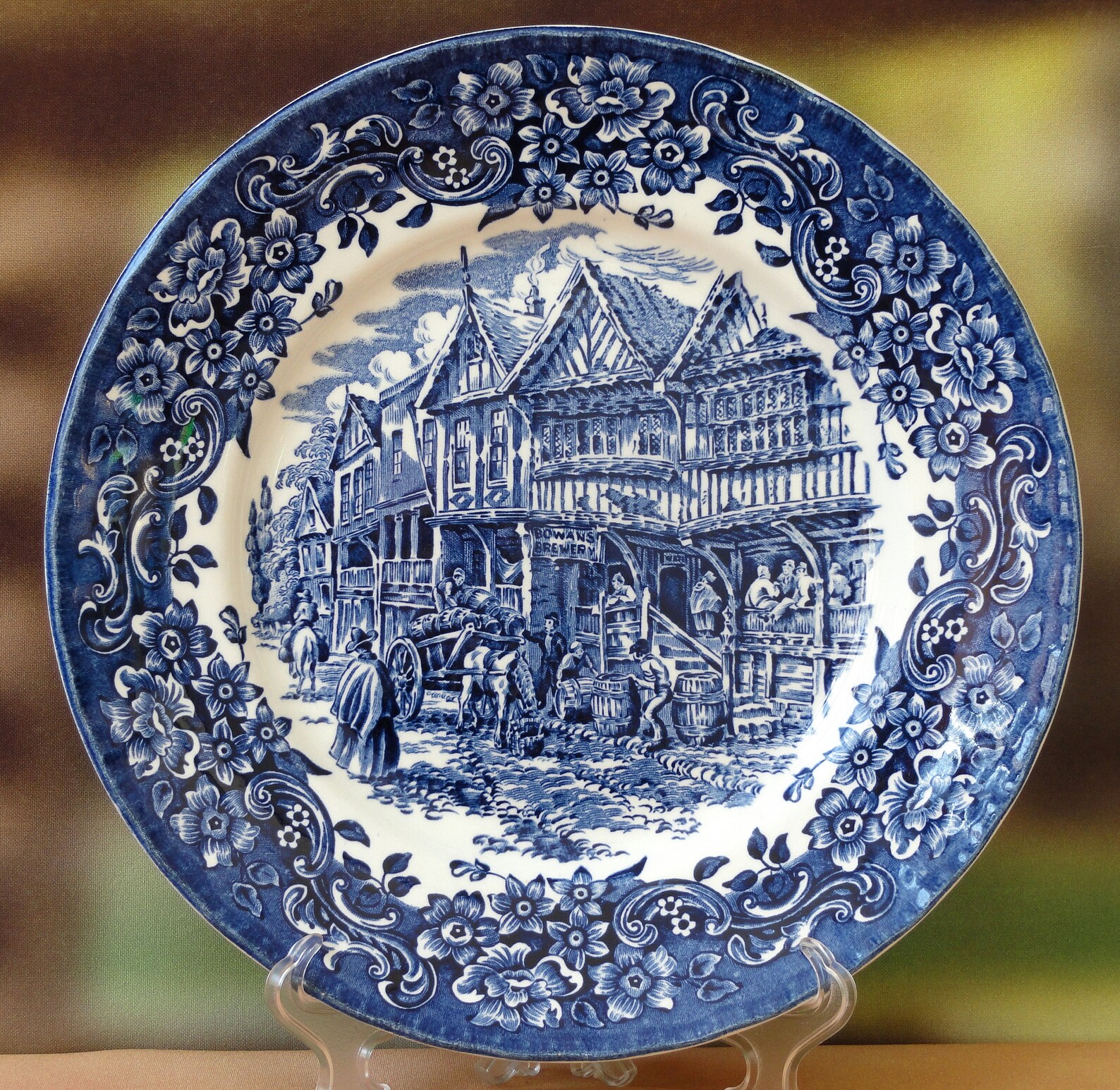 Vintage Royal Tudor Ware Dinner Plate 17th Century England Blue and White, Bowans Brewery 10