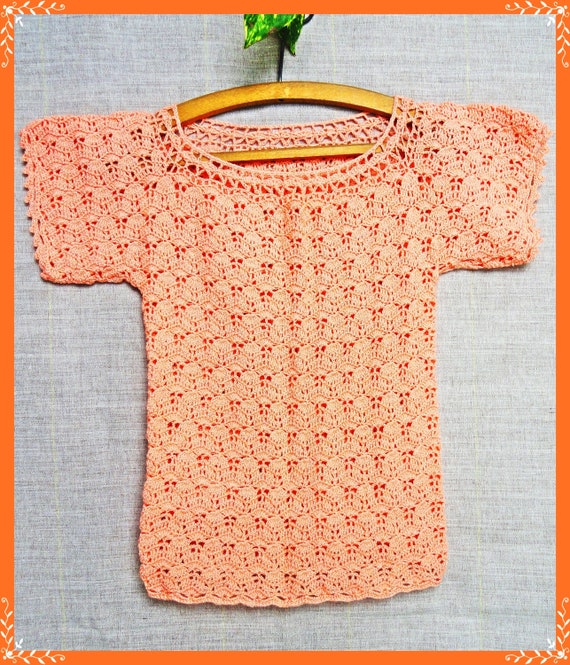 Crocheted salmon peach pastel orange openwork lace