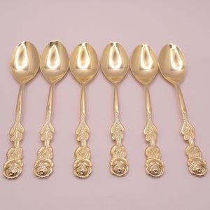 Gold Colored Spoons Vintage 6 Coffee Spoons Boxed made in Sweden 6 pcs set