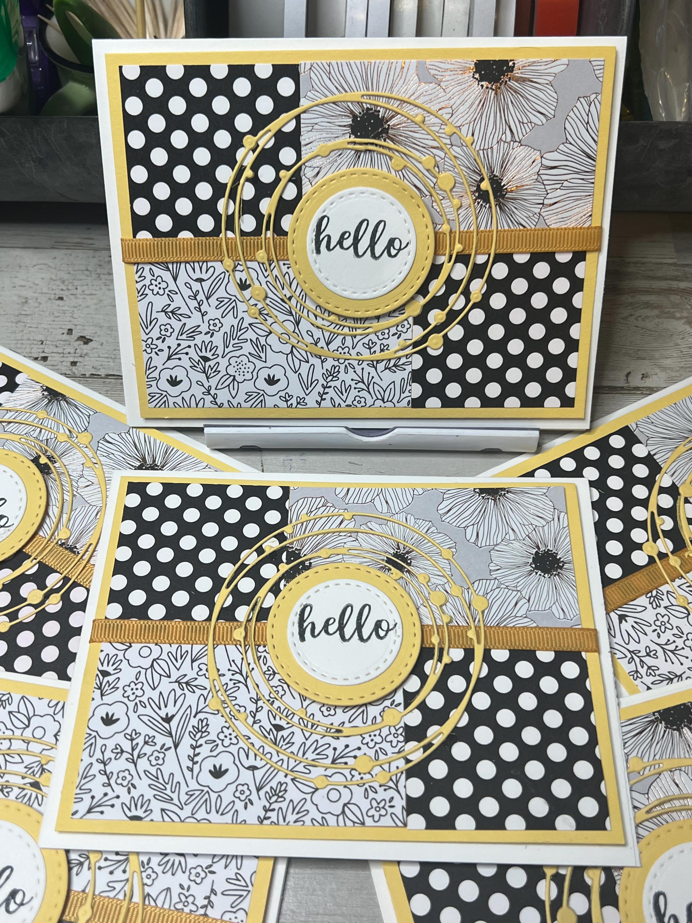 Handmade Hello Card: Black, White & Yellow Floral Design - Etsy