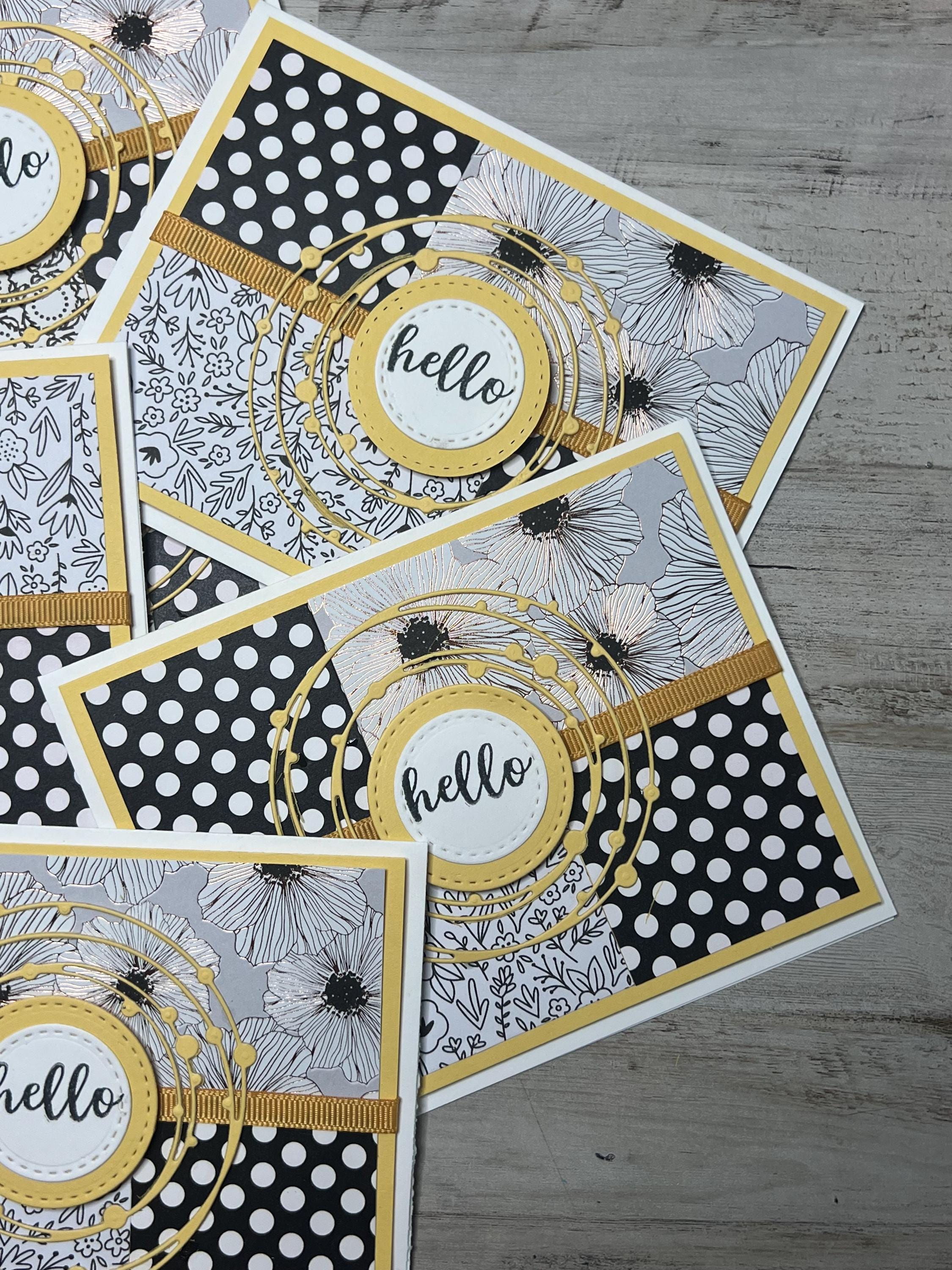 Handmade Hello Card: Black, White & Yellow Floral Design - Etsy