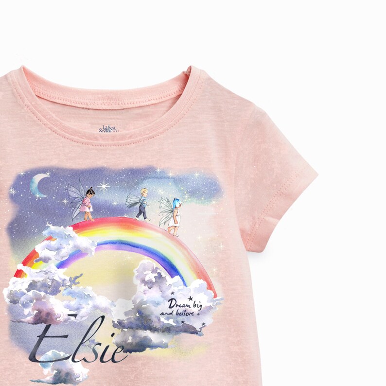 Personalised tee shirt Organic Cotton Tee Shirt Toddler tee shirt Rainbow Girls Tee Shirt Fairy tee shirt