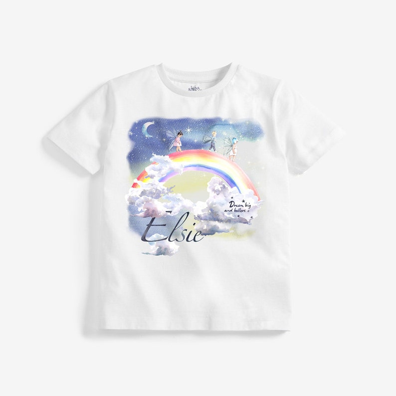 Personalised tee shirt Organic Cotton Tee Shirt Toddler tee shirt Rainbow Girls Tee Shirt Fairy tee shirt