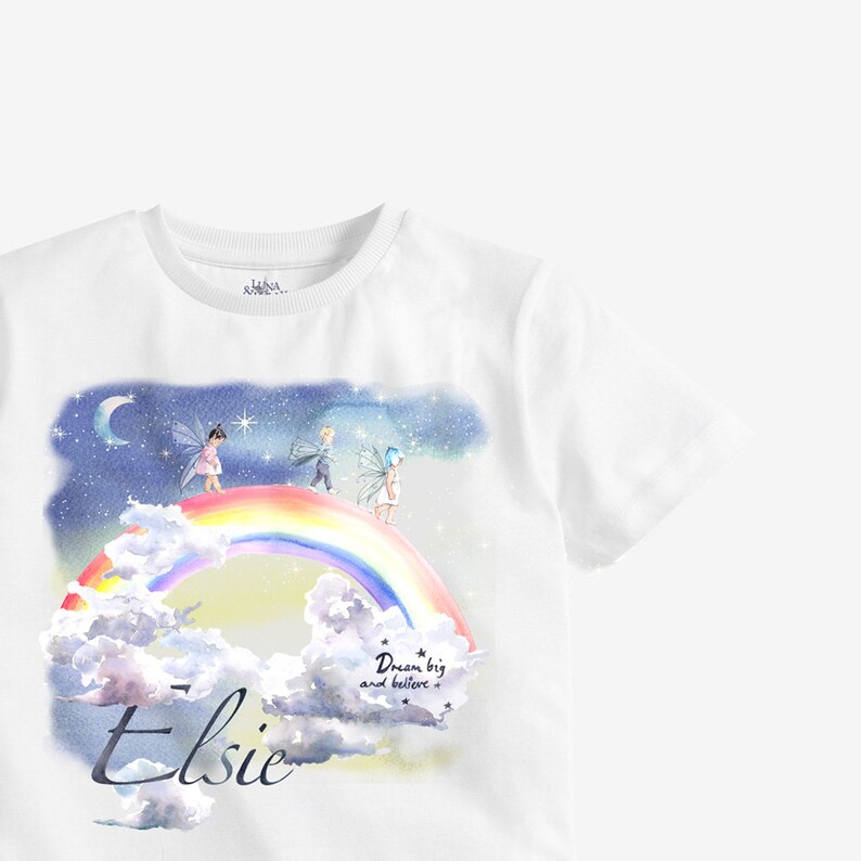 Personalised tee shirt Organic Cotton Tee Shirt Toddler tee shirt Rainbow Girls Tee Shirt Fairy tee shirt