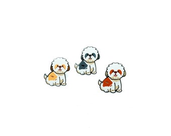 Sitting Shih-Tzu Cute Dog Enamel Pin in 3 Colors