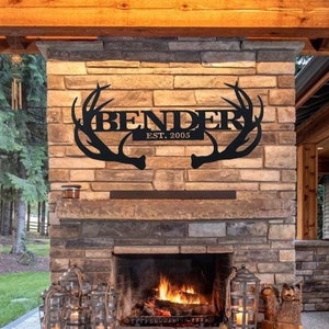 Customizable Deer Antler Family Monogram Sign | Metal Artwork