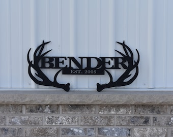 Customizable Deer Antler Family Monogram Sign | Metal Artwork