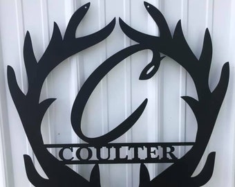 Customizable Antler Family Monogram Sign | Metal Artwork