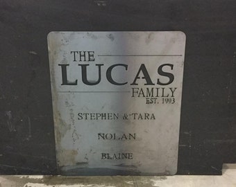 grande sinal customizável do monograma da família | Arte metálica