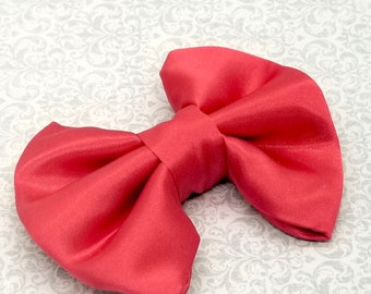 Child's Red Satin Hair Bow - Red Satin Fabric HairBow