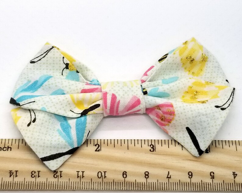 Blue and Yellow Floral School Girl Fabric Hair Bow