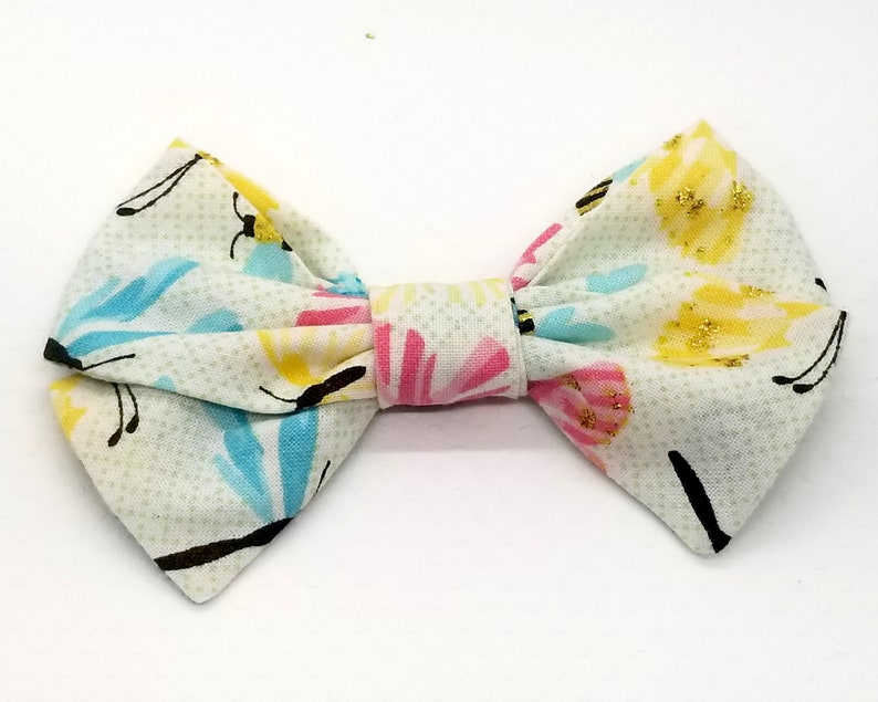 Blue and Yellow Floral School Girl Fabric Hair Bow