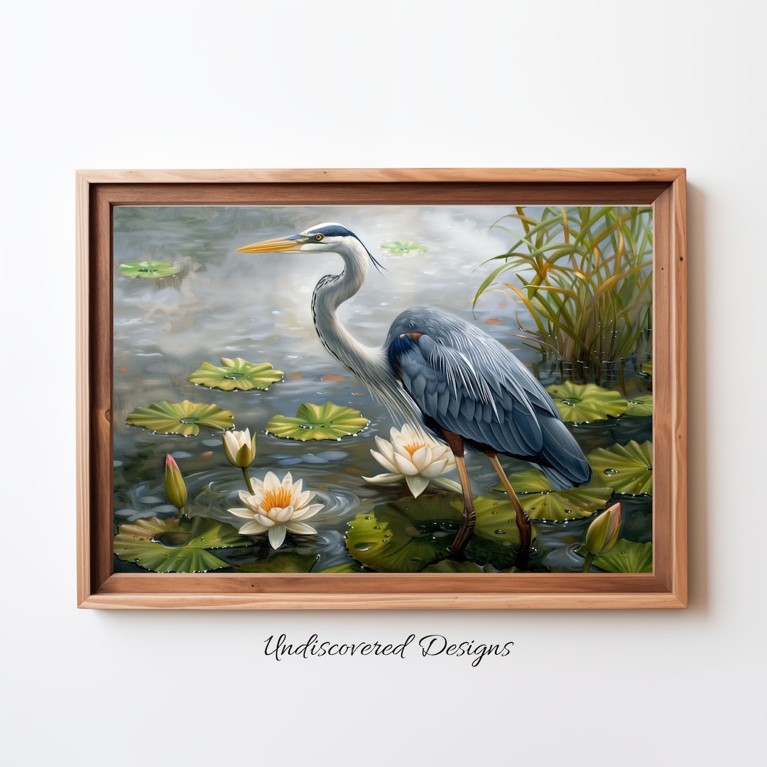Blue Heron Art Printout Printable Wall Art Vintage Art Prints Digital ...