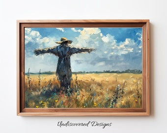 Scarecrow Halloween Art Print: Spooky Vintage Oil Painting (Digital Download)