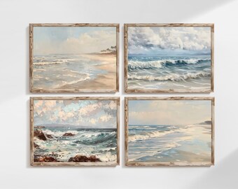 Vintage Beach Oil Painting Art Prints: Coastal Wall Art (Digital Download)