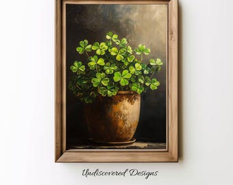 鉢植えの緑のクローバー - 聖パトリックの日のアート ダウンロード可能なプリント、印刷可能なクローバーの装飾、お祝いの壁飾り