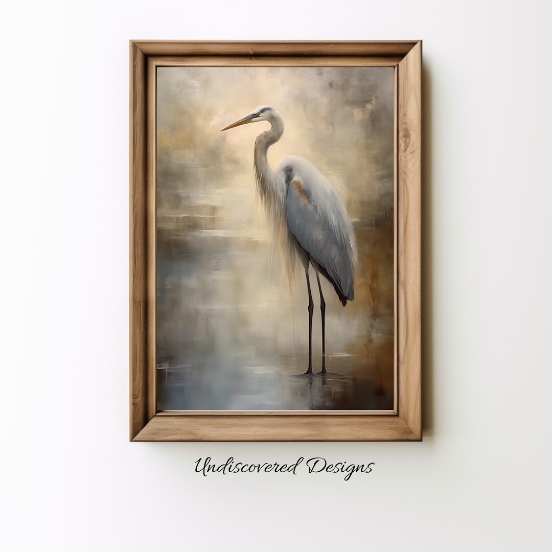 Blue Heron Print Printable Wall Art Bird Oil Painting Digital Download ...