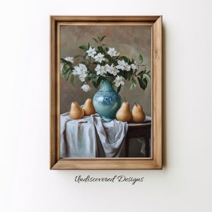 Pears and Jasmine Still Life Vintage Art Print (Digital Download)