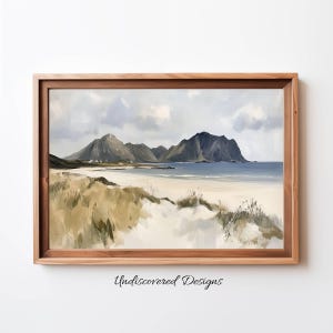 Impression d&#39;art vintage Island Mountain peinture à l&#39;huile (téléchargement numérique)