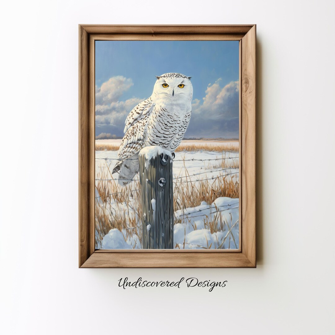 Snowy Owl Sitting on a Fence Post Printable Wall Art Vintage Art Print ...