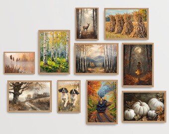 Ensemble d'impressions de peinture à l'huile vintage d'automne | Art mural d'automne (téléchargement numérique)