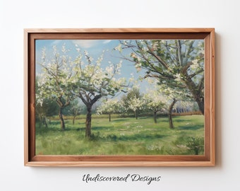 Vintage Apple Orchard Oil Painting Print: Neutral Antique Wall Art ...