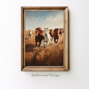 Kunstafdruk - vintage paarden rennen digitale muurkunst, afdrukbaar olieverfschilderij, woondecoratie, paardenkunst, instant download, rustiek decor