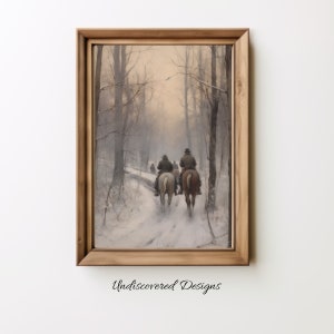 Digital Download: Riding Horses Snowy Day Landscape Wall Art, Printable Painting for Home Decor & Office Decor