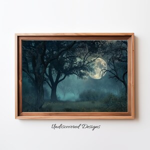 Spooky Halloween Art: Dark Forest, Full Moon Vintage Print (Digital Print)