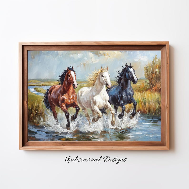 Art Printout Vintage Horses Running Digital Art Print, Printable Wall