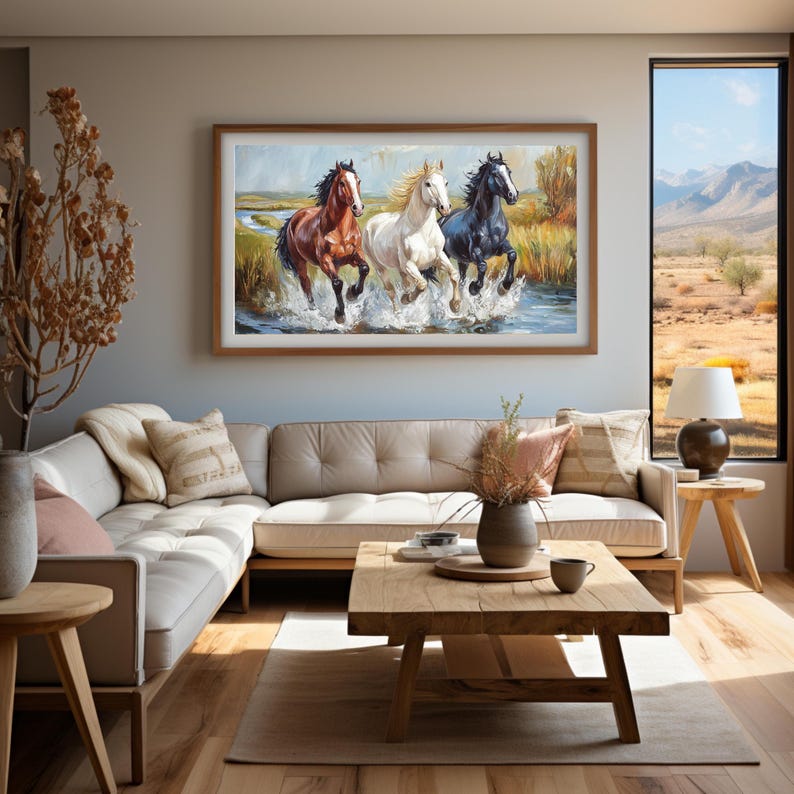 Art Printout Vintage Horses Running Digital Art Print, Printable Wall