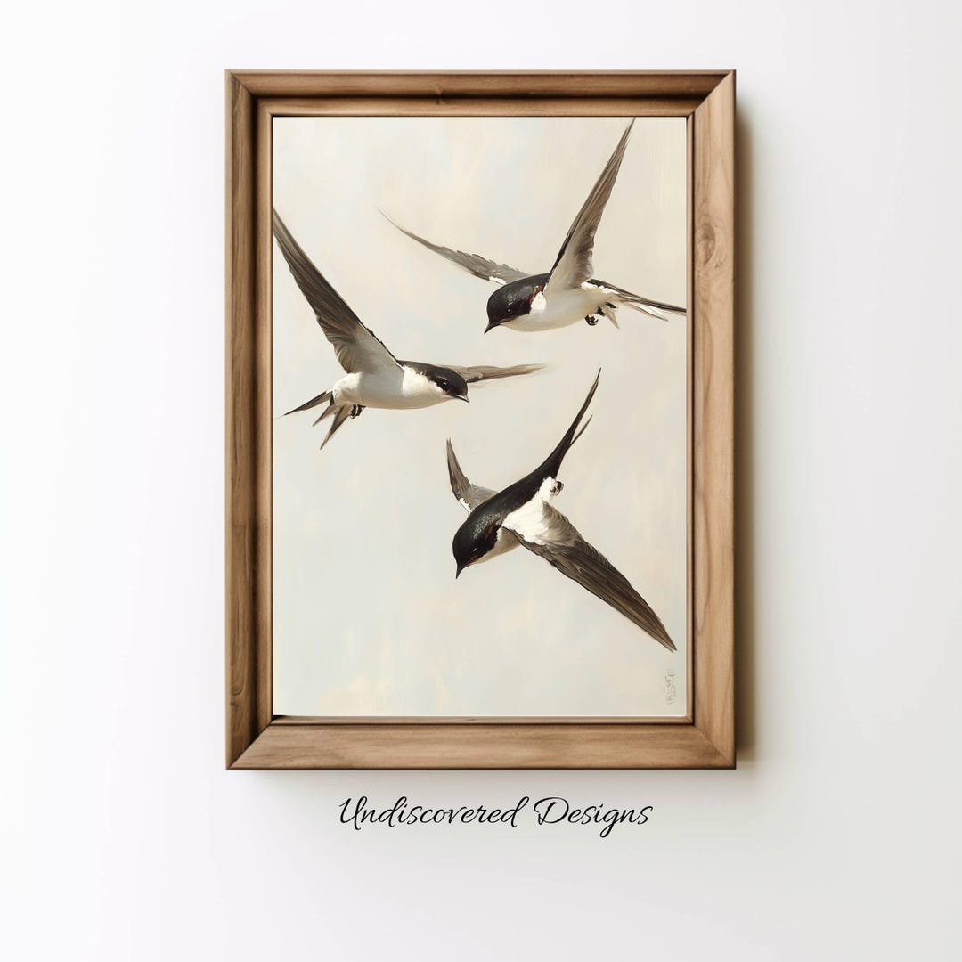 Swallows Flying Vintage Art Print: Summer Oil Painting (digital ...