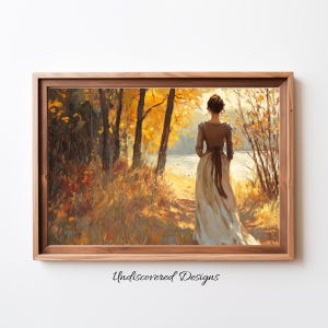Woman Walking Stream Vintage Oil Painting Art Print (Digital Download)