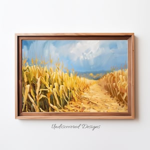 Vintage Fall Corn Field Oil Painting Art Print (Digital Download)