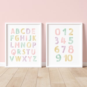 Pastel Nursery Wall Art | ABC and Numbers | Alphabet Print | ABC Wall Art | Nursery Print | ABC Poster | Instant Download | Nursery Decor