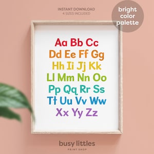 Rainbow Alphabet Printable Nursery Art, ABC&#39;s Poster, Homeschool Learning Poster, Classroom Decor, Colorful Classroom, Digital Download