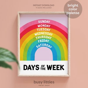 Rainbow Days of the Week, Nursery Art, Classroom Print, Homeschool Print, Learning Art, Educational Poster, Preschool Poster, Decor